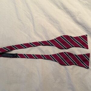 Tommy Hilfiger Burgundy and Navy Striped Silk Bow Tie